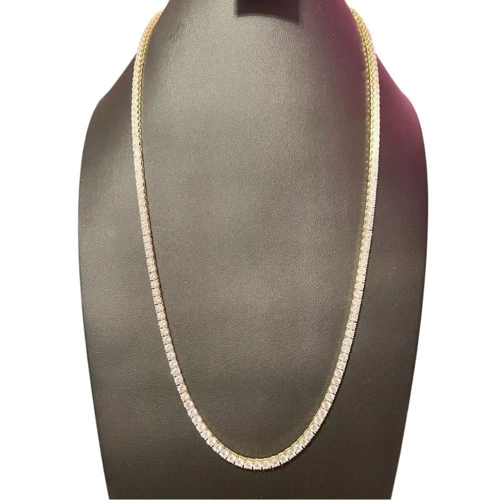 Stunning 18K Gold Over Sterling Silver AAA Cubic Zirconia 30” Tennis Necklace